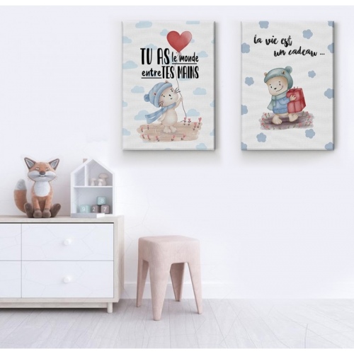 2 panneaux Tu as le monde entre tes mains La vie est un cadeau Bleu -  Accueil - SWEET MURALE