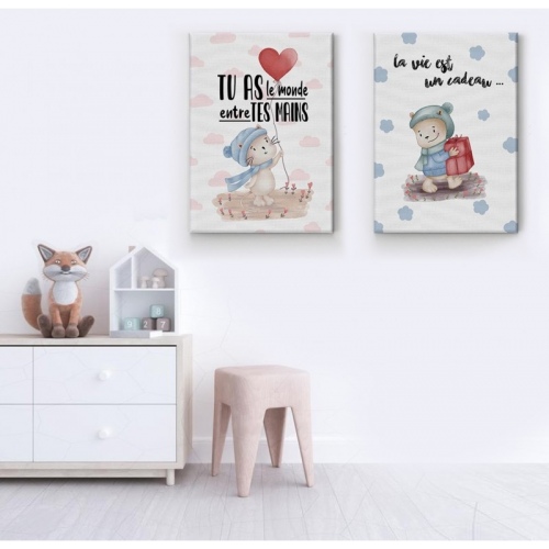 2 panneaux Tu as le monde entre tes mains La vie est un cadeau Rouge Bleu -  Accueil - SWEET MURALE