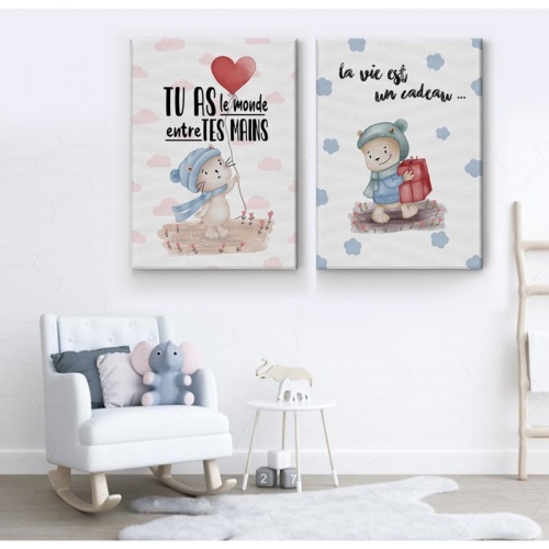 2 panneaux Tu as le monde entre tes mains La vie est un cadeau Rouge Bleu -  Accueil - SWEET MURALE