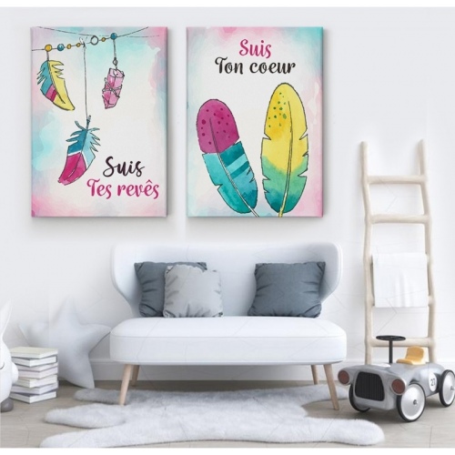 2 panneaux personnalisé Watercolour Feather -  Accueil - SWEET MURALE