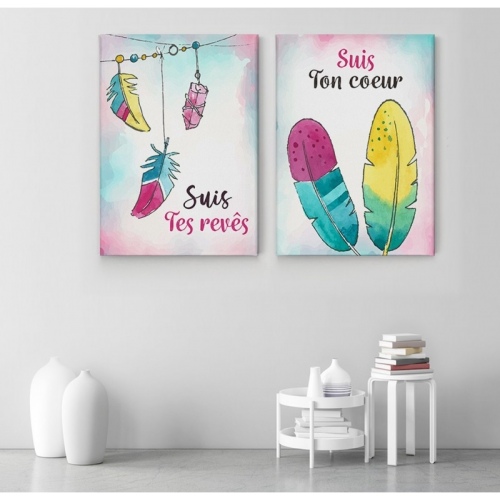 2 panneaux personnalisé Watercolour Feather -  Accueil - SWEET MURALE