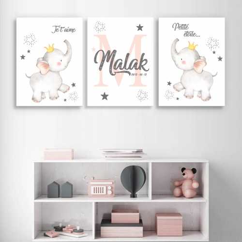 3 sets Little Elephants Salmon 2 -  Set of 3 pieces - SWEET MURALE
