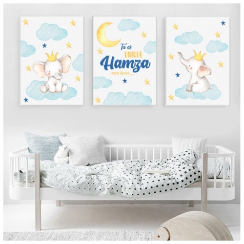 3 personalized sets King Elephants Blue -  Set of 3 pieces - SWEET MURALE