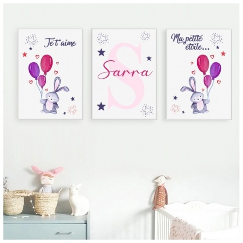3 personalized sets Little Bunnies Pink -  Set of 3 pieces - SWEET MURALE
