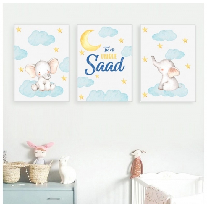 3 personalized sets Little Elephants Blue -  Set of 3 pieces - SWEET MURALE