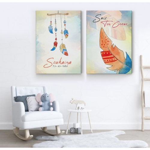 2 panneaux personnalisé Watercolour Feather -  Accueil - SWEET MURALE