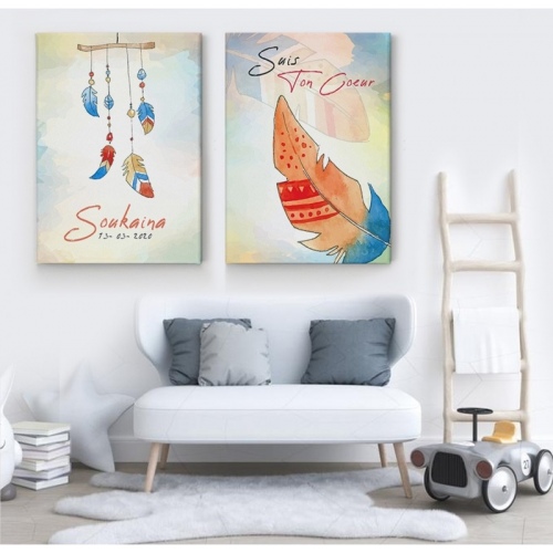 2 panneaux personnalisé Watercolour Feather -  Accueil - SWEET MURALE