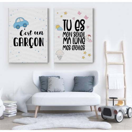 2 panneaux C'est un garçon -  Accueil - SWEET MURALE