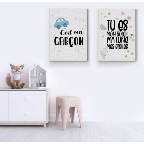 2 panneaux C'est un garçon -  Accueil - SWEET MURALE